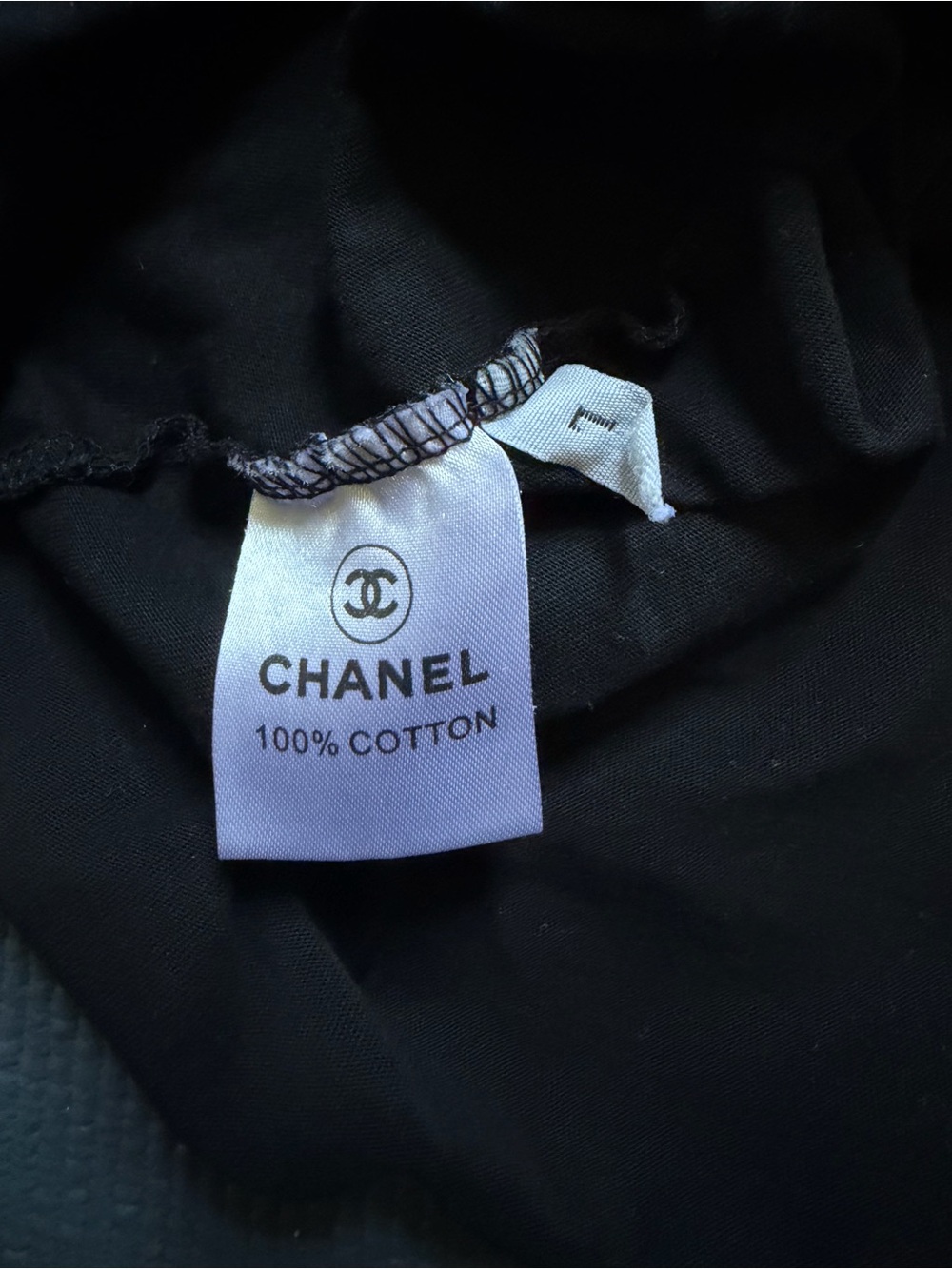CHANEL Black Crewneck Logo Tee with White Care Tag - Picture 7 of 8